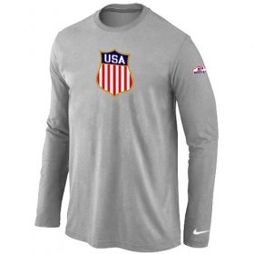 Wholesale Cheap Nike Team USA Hockey Winter Olympics KO Collection Locker Room Long Sleeve T-Shirt Light Grey