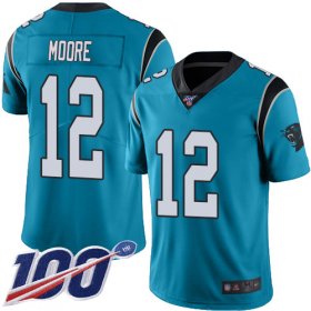 Wholesale Cheap Nike Panthers #12 DJ Moore Blue Men\'s Stitched NFL Limited Rush 100th Season Jersey