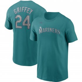 Wholesale Cheap Seattle Mariners #24 Ken Griffey Jr. Nike Cooperstown Collection Name & Number T-Shirt Aqua