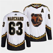Wholesale Cheap Men's Boston Bruins #63 Brad Marchand 2022 White Reverse Retro Stitched Jersey