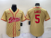 Wholesale Men's San Francisco 49ers #5 Trey Lance Gold Stitched Cool Base Nike Baseball Jersey