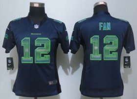 Wholesale Cheap Nike Seahawks #12 Fan Steel Blue Team Color Women\'s Stitched NFL Elite Strobe Jersey