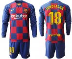 Wholesale Cheap Barcelona #18 Jordi Alba Home Long Sleeves Soccer Club Jersey
