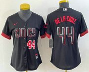 Wholesale Cheap Women's Cincinnati Reds #44 Elly De La Cruz Number Black 2023 City Connect Cool Base Stitched Baseball Jersey