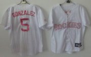 Wholesale Cheap Rockies #5 Carlos Gonzalez White(Pink Strip) Women's Fashion Stitched MLB Jersey