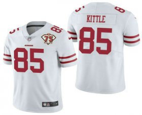 Wholesale Cheap Men\'s San Francisco 49ers #85 George Kittle White 75th Anniversary Patch 2021 Vapor Untouchable Stitched Nike Limited Jersey
