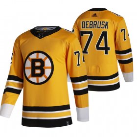 Wholesale Cheap Boston Bruins #74 Jake DeBrusk Yellow Men\'s Adidas 2020-21 Reverse Retro Alternate NHL Jersey