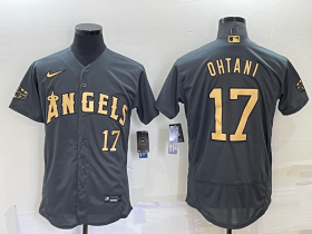 Wholesale Men\'s Los Angeles Angels #17 Shohei Ohtani Number Grey 2022 All Star Stitched Flex Base Nike Jersey