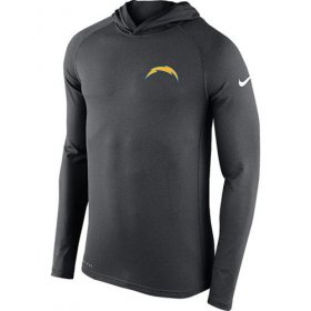 Wholesale Cheap Men\'s Los Angeles Chargers Nike Charcoal Stadium Touch Hooded Performance Long Sleeve T-Shirt