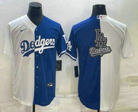 Cheap Men\'s Los Angeles Dodgers White Blue Split Team Big Logo Cool Base Stitched Baseball Jersey