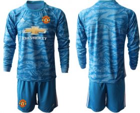 Wholesale Cheap Manchester United Blank Light Blue Goalkeeper Long Sleeves Soccer Club Jersey