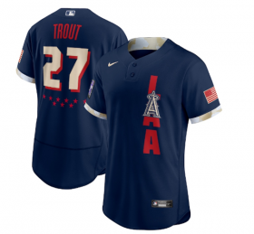 Wholesale Cheap Men\'s Los Angeles Angels #27 Mike Trout 2021 Navy All-Star Flex Base Stitched MLB Jersey