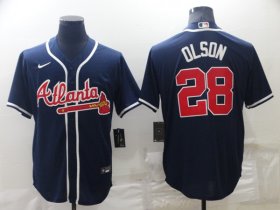 Wholesale Cheap Men\'s Atlanta Braves #28 Matt Olson Navy Blue Stitched MLB Cool Base Nike Jersey