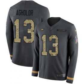 Wholesale Cheap Nike Eagles #13 Nelson Agholor Anthracite Salute to Service Men\'s Stitched NFL Limited Therma Long Sleeve Jersey