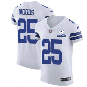 Wholesale Cheap Nike Cowboys #25 Xavier Woods White Men\'s Stitched With Established In 1960 Patch NFL New Elite Jersey