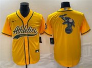 Wholesale Cheap Men's Oakland Athletics Yellow Team Big Logo Cool Base Stitched Baseball Jersey 003