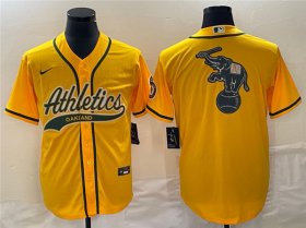 Wholesale Cheap Men\'s Oakland Athletics Yellow Team Big Logo Cool Base Stitched Baseball Jersey 003
