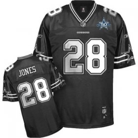 Wholesale Cheap Cowboys #28 Felix Jones Black Shadow Team 50TH Patch Stitched NFL Jersey