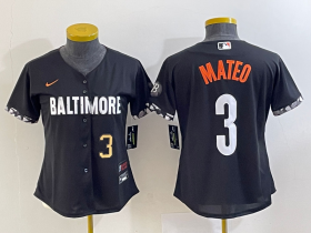Wholesale Cheap Women\'s Baltimore Orioles #3 Jorge Mateo Number Black 2023 City Connect Cool Base Stitched Jersey 1