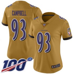 Wholesale Cheap Nike Ravens #93 Calais Campbell Gold Women\'s Stitched NFL Limited Inverted Legend 100th Season Jersey