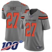 Wholesale Cheap Nike Browns #27 Kareem Hunt Gray Men's Stitched NFL Limited Inverted Legend 100th Season Jersey