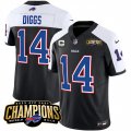 Cheap Men's Buffalo Bills #14 Stefon Diggs Black White 2023 F.U.S.E. AFC East Champions With 4-star C Ptach Football Stitched Jersey