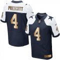 Wholesale Cheap Nike Cowboys #4 Dak Prescott Navy Blue Thanksgiving Throwback Men's Stitched NFL Elite Gold Jersey