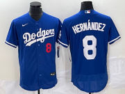 Wholesale Cheap Men's Los Angeles Dodgers #8 Kike Hernandez Number Blue Stitched Flex Base Nike Jersey