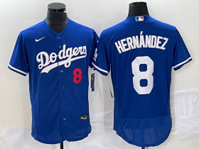 Wholesale Cheap Men\'s Los Angeles Dodgers #8 Kike Hernandez Number Blue Stitched Flex Base Nike Jersey