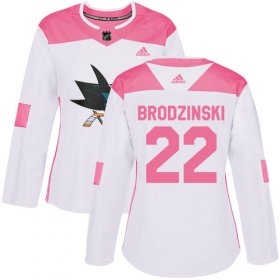 Wholesale Cheap Adidas Sharks #22 Jonny Brodzinski White/Pink Authentic Fashion Women\'s Stitched NHL Jersey