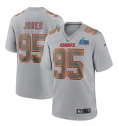 Wholesale Cheap Men's Kansas City Chiefs #95 Chris Jones Gray Super Bowl LVII Patch Atmosphere Fashion Stitched Game Jersey