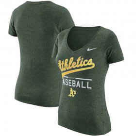 Wholesale Cheap Oakland Athletics Nike Women\'s Practice 1.7 Tri-Blend V-Neck T-Shirt Heathered Green