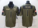 Wholesale Cheap Men's Chicago Bears #1 Justin Fields 2021 Olive Salute To Service Limited Stitched Jersey