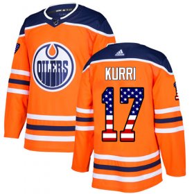 Wholesale Cheap Adidas Oilers #17 Jari Kurri Orange Home Authentic USA Flag Stitched NHL Jersey