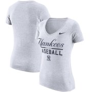 Wholesale Cheap New York Yankees Nike Women's Practice 1.7 Tri-Blend V-Neck T-Shirt Heathered White