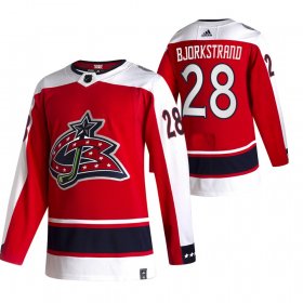 Wholesale Cheap Columbus Blue Jackets #28 Oliver Bjorkstrand Red Men\'s Adidas 2020-21 Reverse Retro Alternate NHL Jersey
