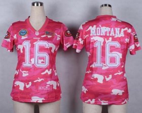 Wholesale Cheap Nike 49ers #16 Joe Montana Pink Women\'s Stitched NFL Elite Camo Fashion Jersey