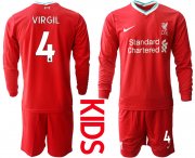 Wholesale Cheap 2021 Liverpool home long sleeves Youth 4 soccer jerseys
