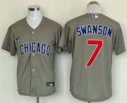 Cheap Men's Chicago Cubs #7 Dansby Swanson Grey Stitched MLB Cool Base Nike Jersey