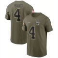 Wholesale Cheap Men's Dallas Cowboys #4 Dak Prescott 2022 Olive Salute to Service T-Shirt