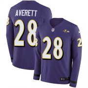 Wholesale Cheap Nike Ravens #28 Anthony Averett Purple Team Color Men's Stitched NFL Limited Therma Long Sleeve Jersey