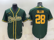 Wholesale Cheap Men's Green Bay Packers #28 AJ Dillon Green Yellow With Patch Cool Base Stitched Baseball Jersey