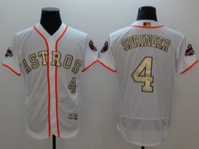 Wholesale Cheap Astros #4 George Springer White FlexBase Authentic 2017 World Series Champions Gold Program Stitched MLB Jersey