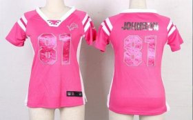 Wholesale Cheap Nike Lions #81 Calvin Johnson Pink Women\'s Stitched NFL Elite Draft Him Shimmer Jersey