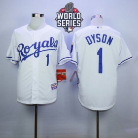 Wholesale Cheap Royals #1 Jarrod Dyson White Cool Base W/2015 World Series Patch Stitched MLB Jersey