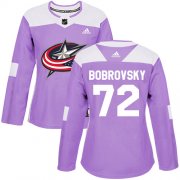 Wholesale Cheap Adidas Blue Jackets #72 Sergei Bobrovsky Purple Authentic Fights Cancer Women's Stitched NHL Jersey