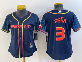 Cheap Women\'s Houston Astros #3 Jeremy Pena 2022 Navy Blue City Connect Cool Base Stitched Jersey