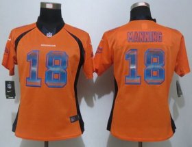 Wholesale Cheap Nike Broncos #18 Peyton Manning Orange Team Color Women\'s Stitched NFL Elite Strobe Jersey