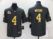 Wholesale Cheap Men's Cleveland Browns #4 Deshaun Watson Grey Gold Salute To Service Limited Stitched Jersey