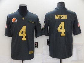 Wholesale Cheap Men\'s Cleveland Browns #4 Deshaun Watson Grey Gold Salute To Service Limited Stitched Jersey